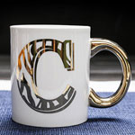 Custom letter ceramic sublimation mugs with golden handle Straight ceramic coffee mugs with gold logo
