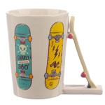 China Suppliers ceramic mugs with skateboard shape handle coffee mugs with logo