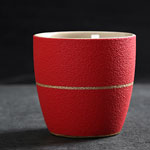 Plain red 200ml matte ceramic tea cups without handle coffee mugs with golden rim