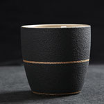 Plain black matte hand painted stoneware coffee cups ceramic tea mugs with golden rim