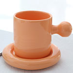 Plain pink ceramic tea mugs and saucer with ball handle Korean coffee cups set