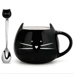 Custom black cat face ceramic mugs funny cartoon ceramic coffee cups with cat logo