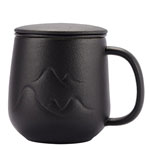 Wholesale matte plain black ceramic tea mugs with tea filter 3D cups mountain china