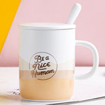 Manufacturers 4 colors ceramic coffee mugs with lid and spoon gradual change leisure ceramic cups