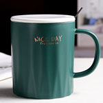 Custom starbucks matte ceramic coffee mugs with lid 3D green color glazed printed ceramic cups