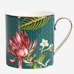 Straight flower printed ceramic mugs Fine bone china sublimation coffee cups with gold rim