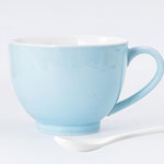 Custom blue stoneware ceramic breakfast mugs with lid and spoon 16oz ceramic milk mugs