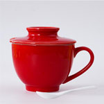 Stock red stoneware ceramic breakfast mugs with lid and spoon 16oz ceramic milk mugs