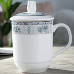 Manufacturers china retro ceramic tea mugs with lid and grey rim Ceramic conference mugs