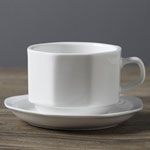 Custom plain white color glazed ceramic coffee cup and saucer 96 Hexagon 170ml tea mugs china