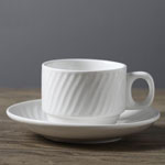 Stoneware plain white ceramic coffee mug and saucer 87 Spiral burr 220ml tea cups suppliers