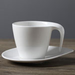 Manufacturers plain white ceramic coffee mugs and saucer 46 Teardrop handle 120ml tea cups