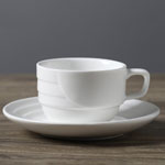 Promotional plain white ceramic coffee mugs and saucer 803 Moon shape 110ml tea cups manufacturers