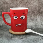 Custom red nestle square mugs cartoon face ceramic coffee mugs manufacturers