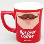 Custom red nestle square mugs cartoon Moustache ceramic coffee mugs manufacturers