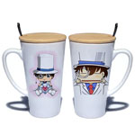Custom white ceramic mugs with wood lid detective conan logo large coffee mugs