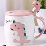 Wholesale cartoon ceramic mugs with lid Pink cute 3D dinosaur embossed coffee cups