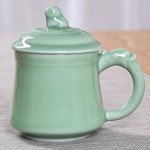 Wholesale celadon ceramic tea mugs with lid color glazed coffee cups manufacturers
