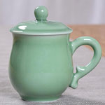 Custom jar shape celadon ceramic tea mugs with lid color glazed coffee cups