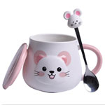 Custom face embossed ceramic mugs with lid 3D Animal mouse shape coffee cups factory