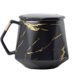 Wholesale black marbling ceramic mugs with lid copper clad handle Diamond coffee cups