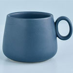 Wholesale matte ceramic mugs with ring handle Blue stoneware solid color ceramic coffee cups