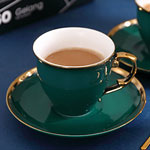 Peacock green european luxury ceramic mug and saucer Coffee cup dish with golden rim