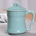 Custom celadon ceramic tea mugs with dragon lid Retro ceramic mugs factory
