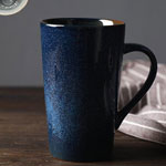 Wholesale 425ml blue matte ceramic mugs Tall variable glazed snowflake coffee mugs