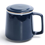 Custom 11oz blue color glazed ceramic tea mugs with tea filter with logo manufacturers