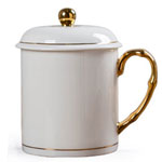 Custom porcelain white ceramic tea mugs with golden slub handle top cups factory
