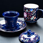 Wholesale retro enamel ceramic tea mugs with saucer and tea filter china