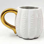 Personalized 3D white ceramic mugs with golden handle Pumpkin shaped coffee mugs