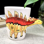 Custom cartoon 3D ceramic mugs dinosaur printed ceramic mug with stegosaurus handle
