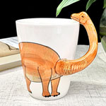 Suppliers cartoon 3D ceramic mugs dinosaur printed cups with apatosaurus handle
