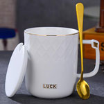 Personalized white ceramic mugs with lid and golden rim espresso mugs with logo