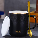 Wholesale black reusable coffee mugs with diamond handle nordic minimal ceramic mug