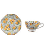 Wholesale european ceramic coffee cup and saucer English octagonal afternoon tea mugs