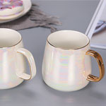 Wholesale white paunch pearl glazed ceramic coffee mugs with gold handle china suppliers