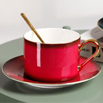 Custom gradient color fine bone ceramic coffee mugs and saucers with gold rim factory