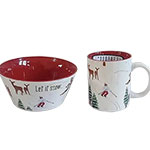 Customized Red Christmas Ceramic Bowl and Coffee Mug Set Factory