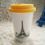 Double wall ceramic travel cups with silicone lid